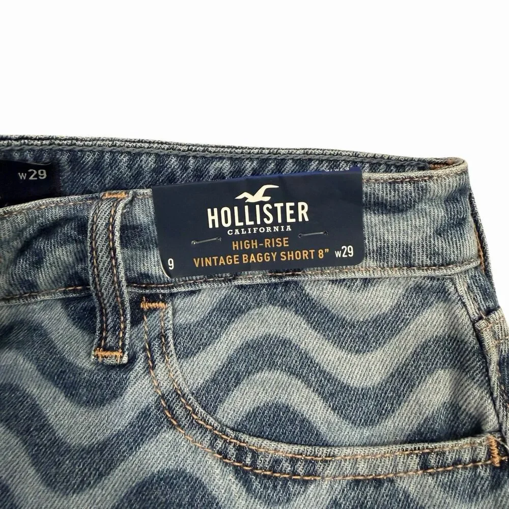 Hollister Vintage Baggy Shorts Womens Denim Wide Wavy High Rise 9 Y2K Style‎ NWT